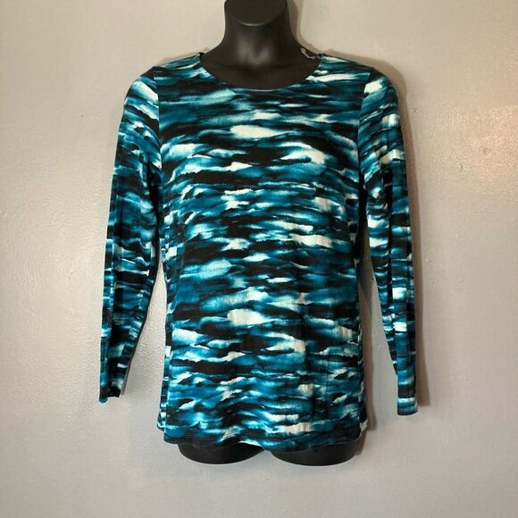 Christopher & Banks blue and black crew neck long sleeve t-shirt - Picture 1 of 5